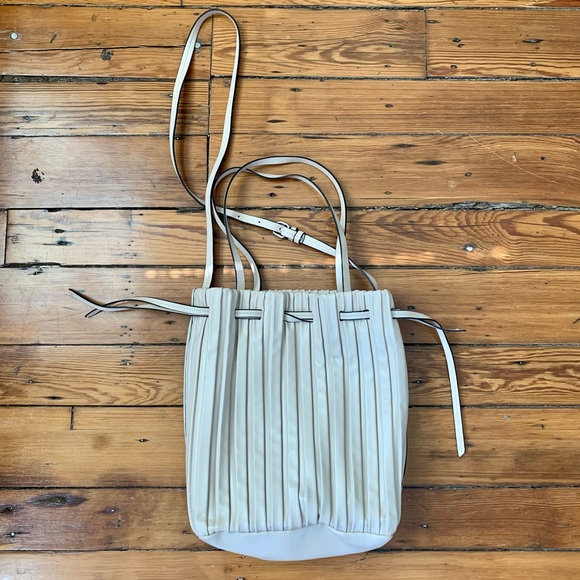 Zara Handbags - Zara Cream Pleated Bucket Drawstring Crossbody Bag